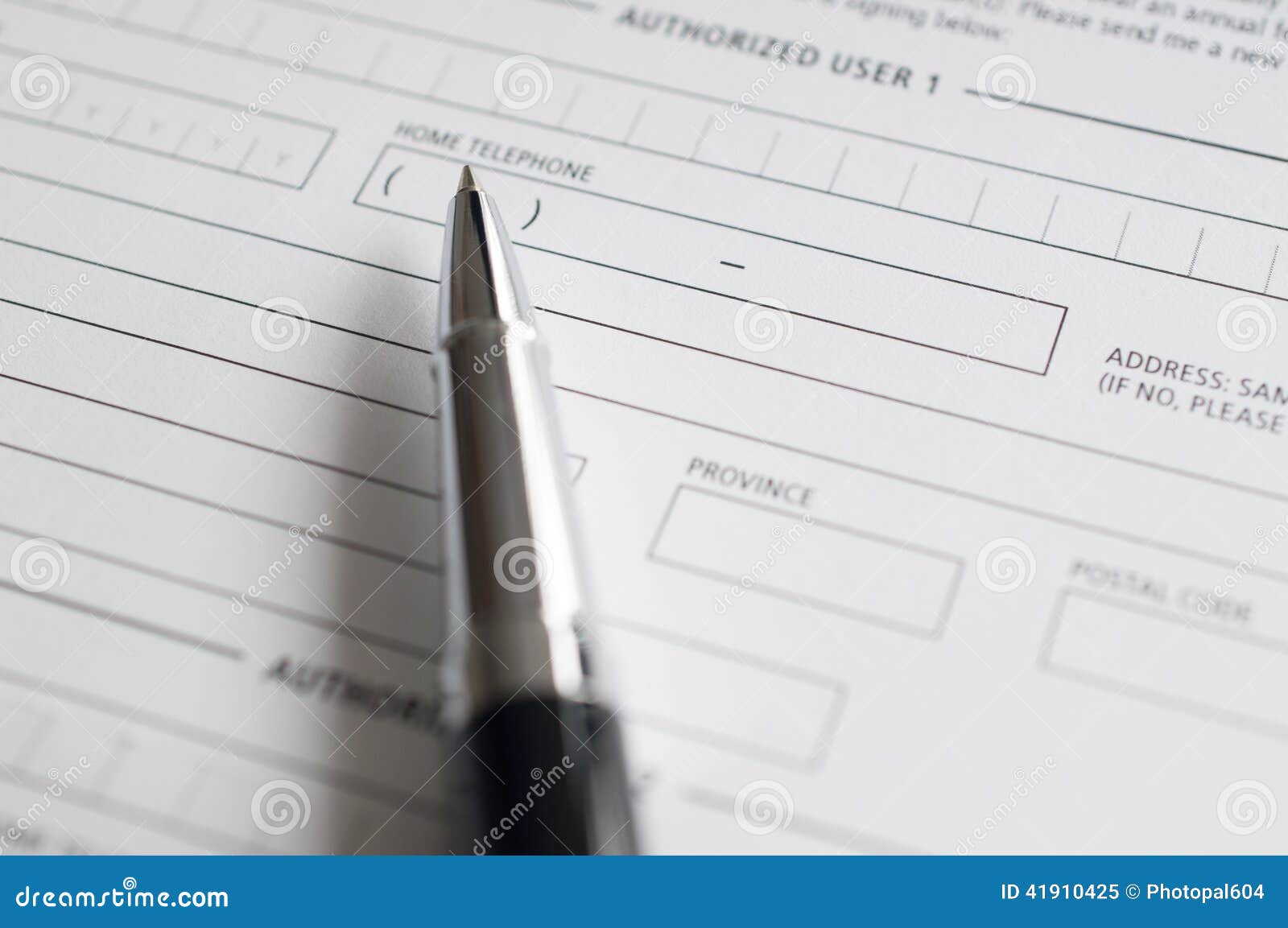 blank credit application form and pen stock image image of form