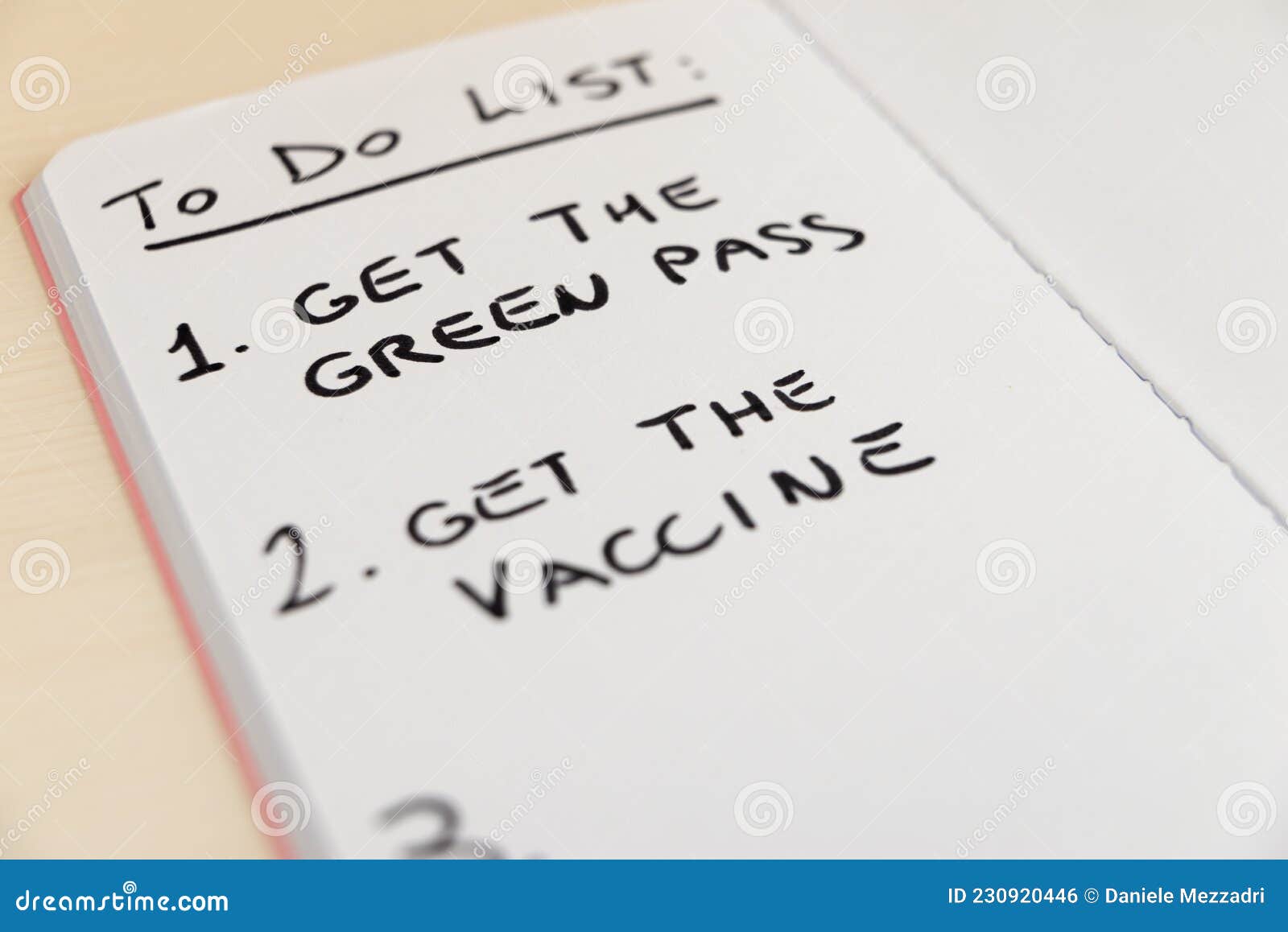 white page with text `to do list`, `get the green pass` and `get the vaccine`. administration of vaccines.