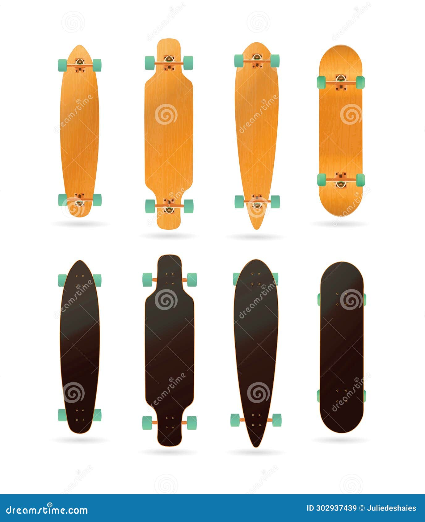 Blank Different Type Longboard Skateboard Wood Deck Model Vector Stock