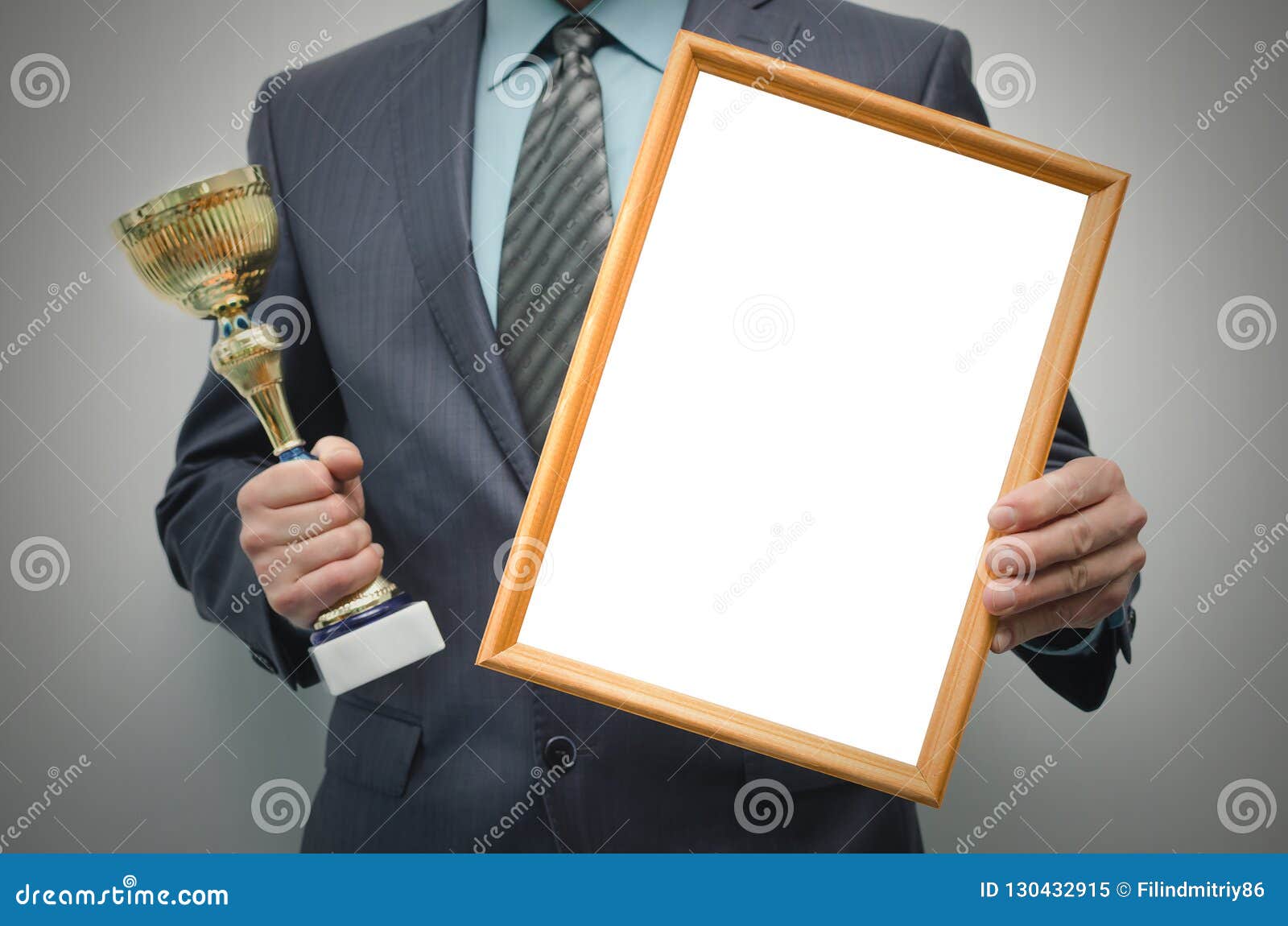 Download Blank Diploma Certificate Mockup And Golden Award Cup In The Winner Hands Stock Image Image Of Letter Copy 130432915