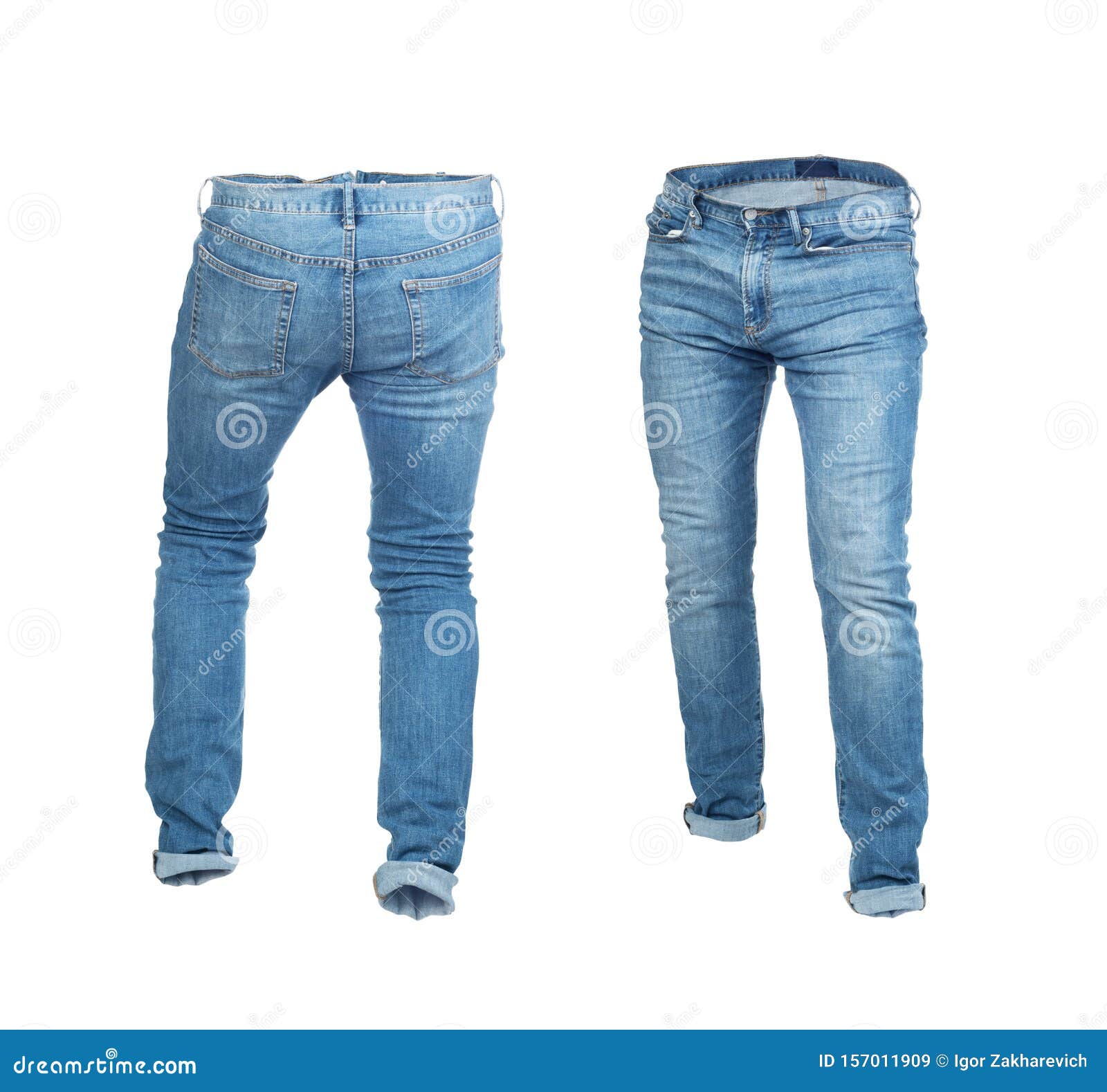 Blank Empty Jeans Pants Frontside and Backside in Moving Isolated Stock ...