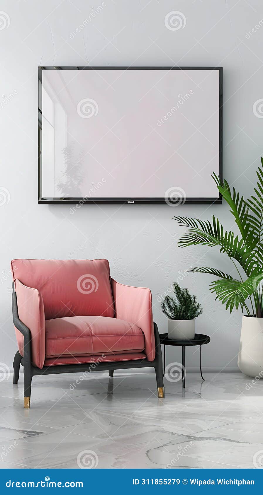 blank empty realistic picture frame mockup with home decor, home interior  scene