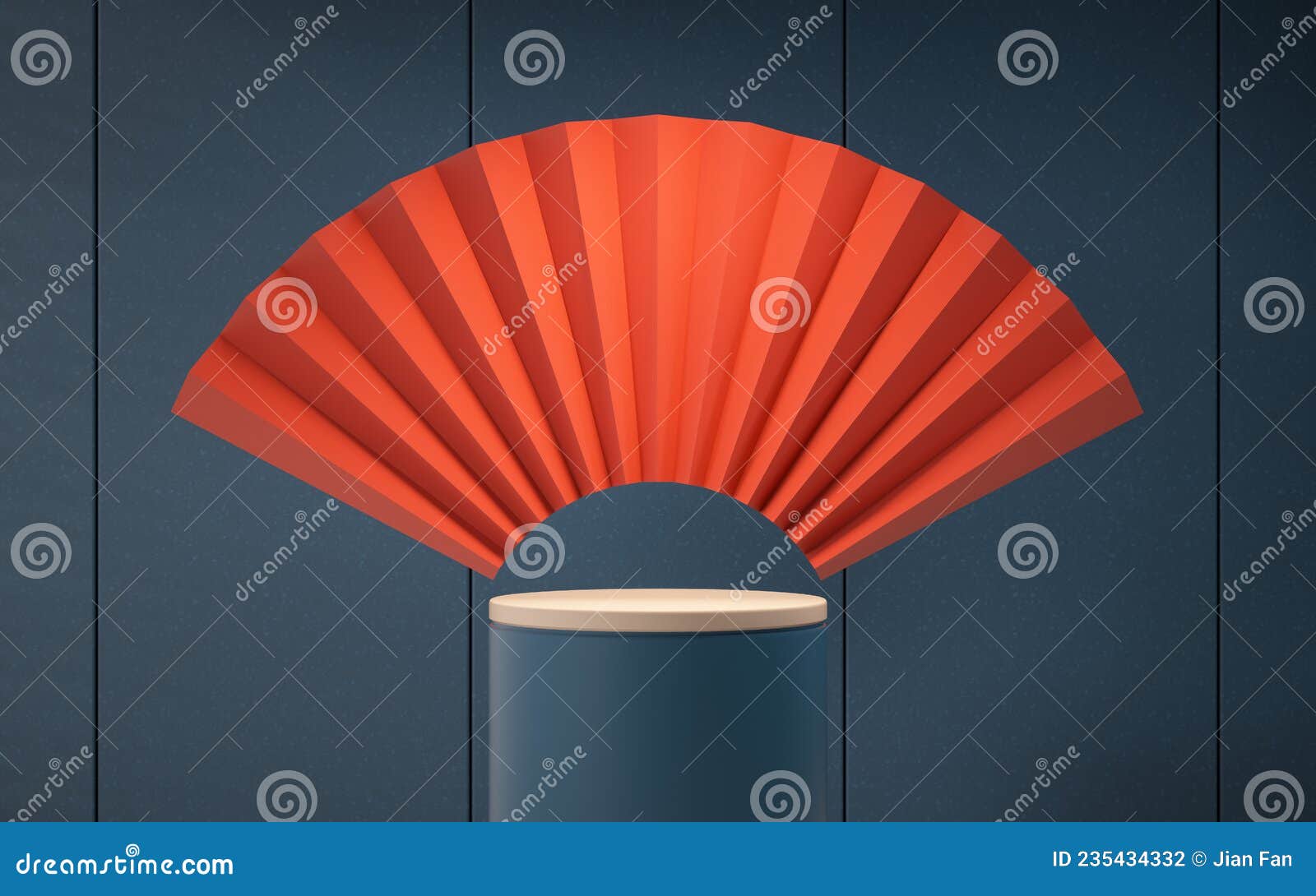 Blank Fan with Red Background, 3d Rendering Stock Illustration