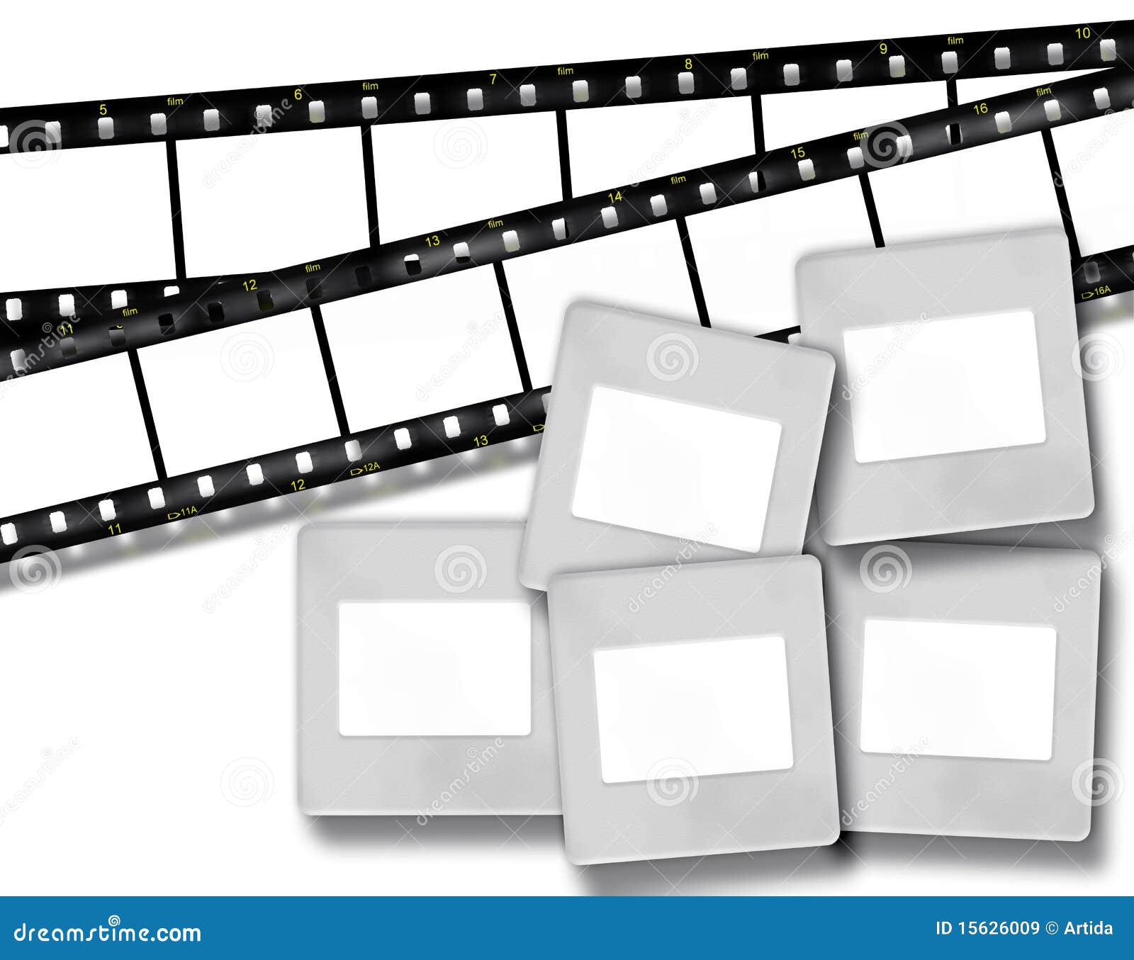 Blank Film Stripes and Blank Slide Photo Frames Stock Illustration