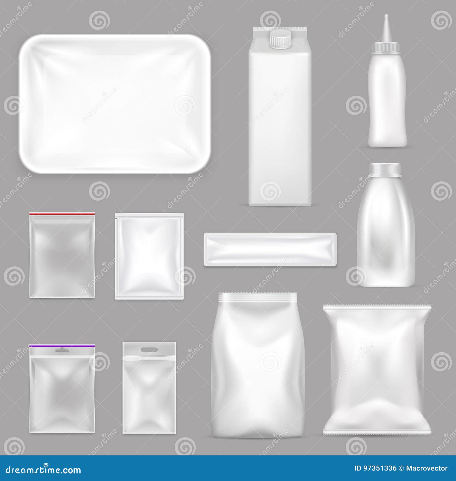blank food packaging realistic set