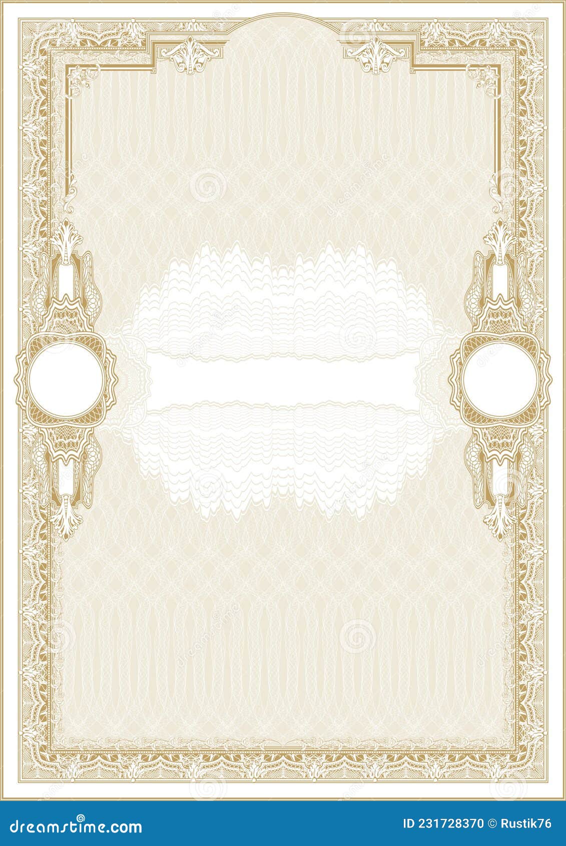 Classic Vertical Certificate with Space for Two Seals Gold Stock