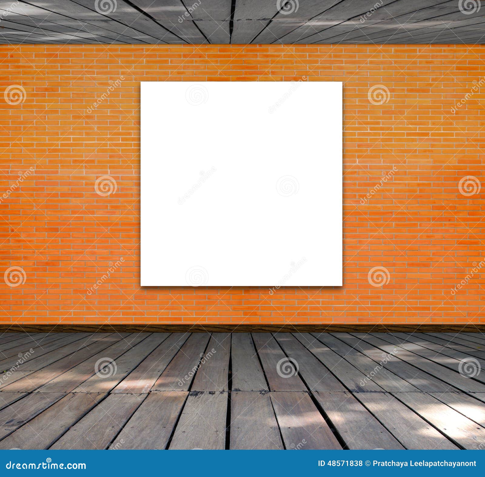 Blank Frame on Brick Wall and Wood Floor Stock Photo Image of