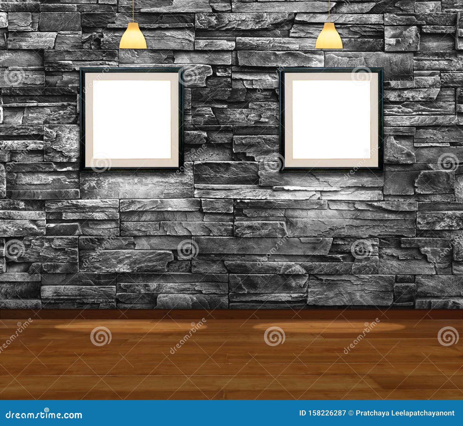 Blank Frame on Granite Stone Wall, Template for Product Display and