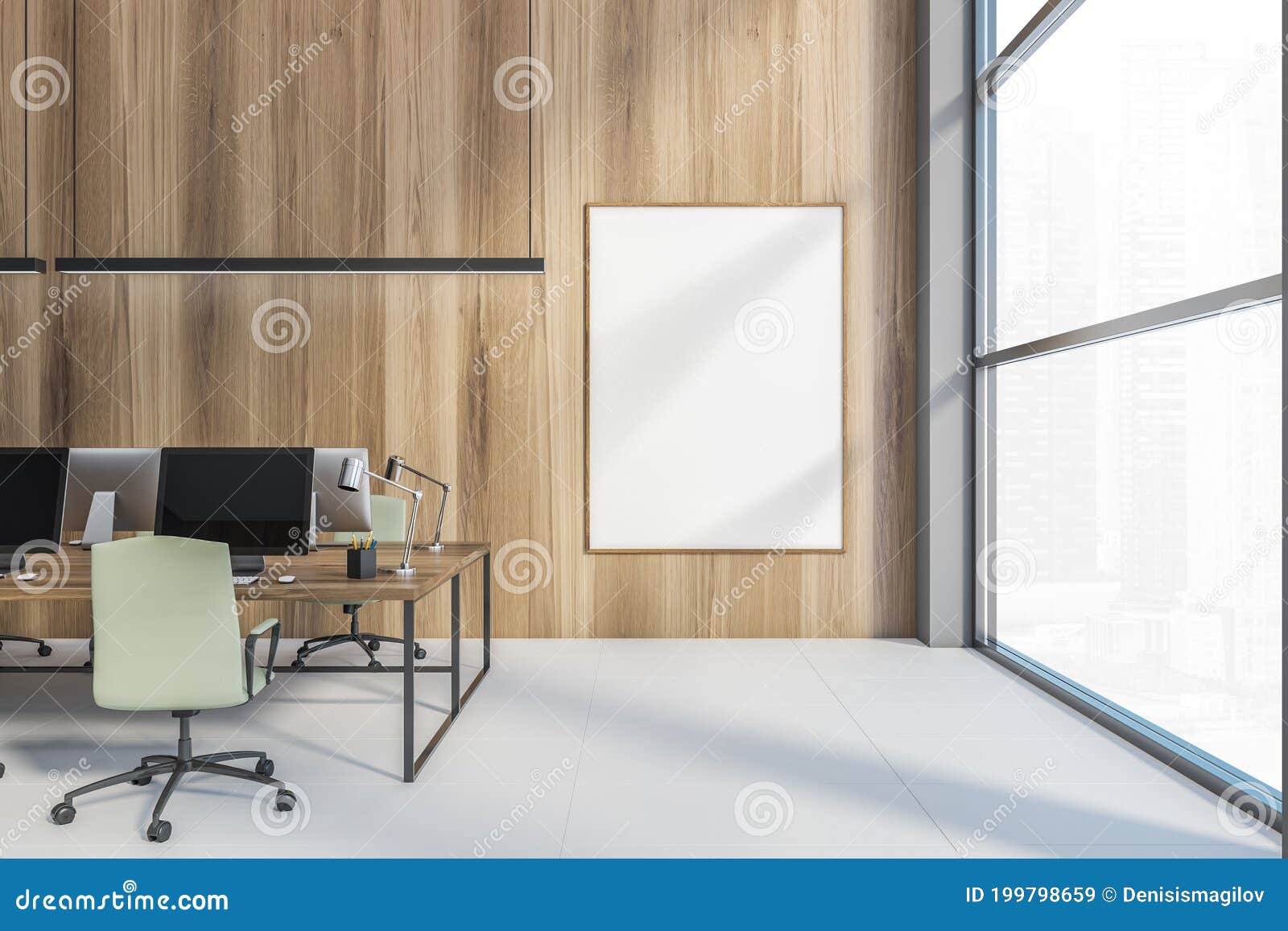 Download Blank Frame Mockup In The Wooden Office Room With Green Armchairs In Open Space Stock Illustration Illustration Of Loft Interior 199798659