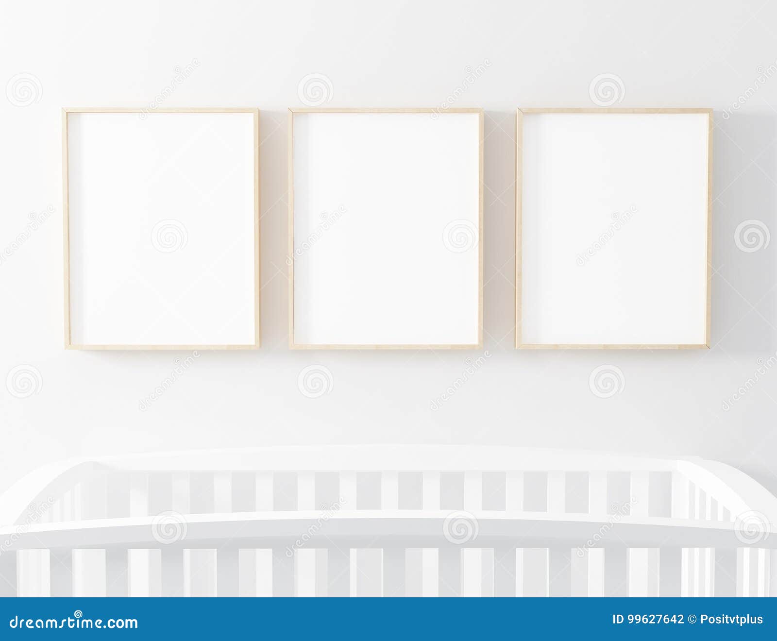 blank frame nursery mockup with baby cot