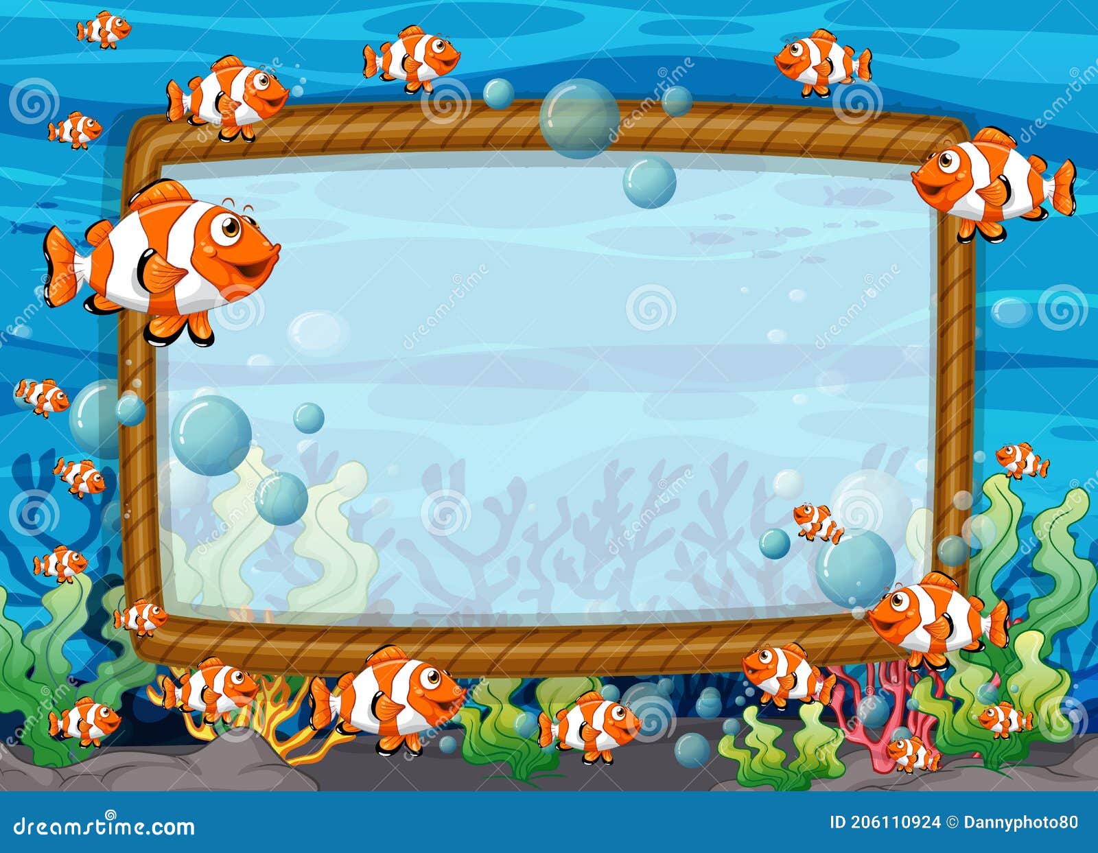Blank Frame Template with Exotic Fishes Cartoon Character in the Underwater  Scene Stock Vector - Illustration of marine, banner: 206110924