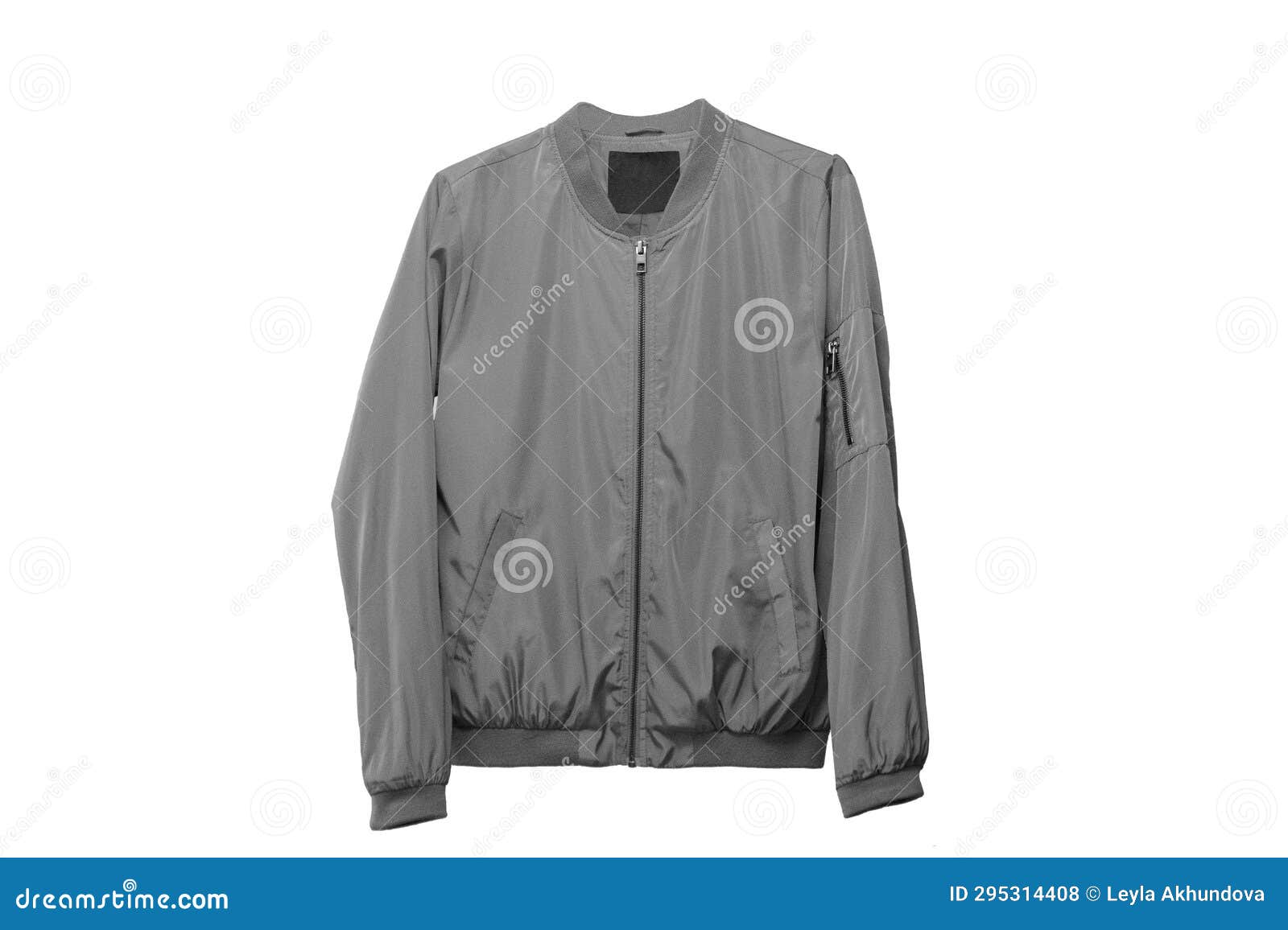Blank Front Grey Bomber Jacket Isolated on White Background Stock