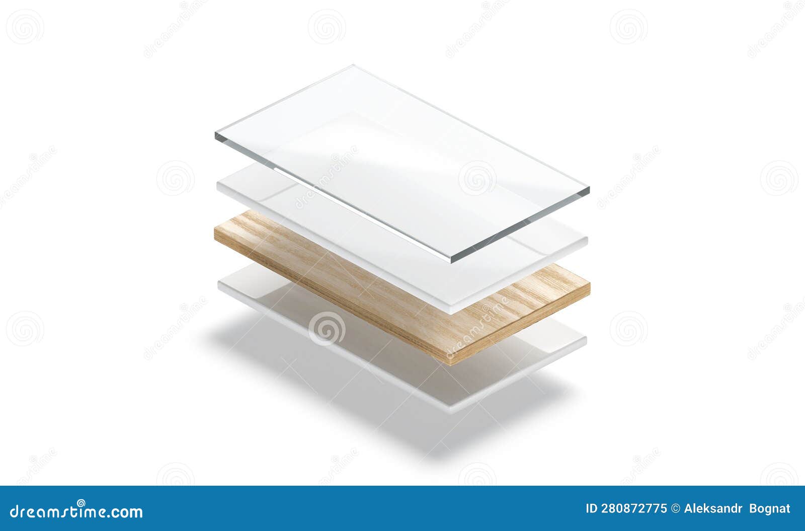 Blank Glossy Matte Glass and Woood Material Layers Mockup Stock