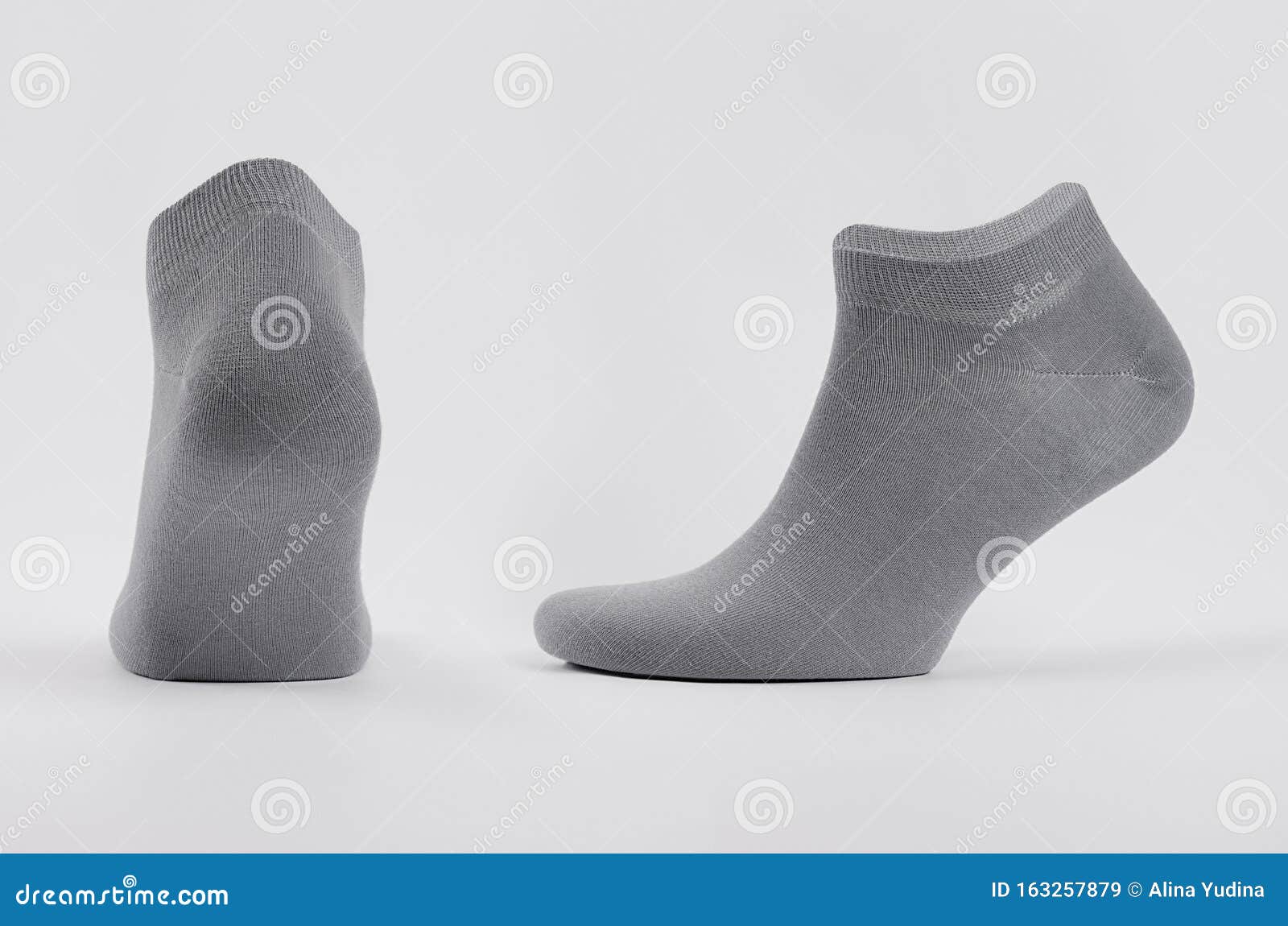 Blank Grey Cotton Short Sock on Invisible Foot on White Background As ...