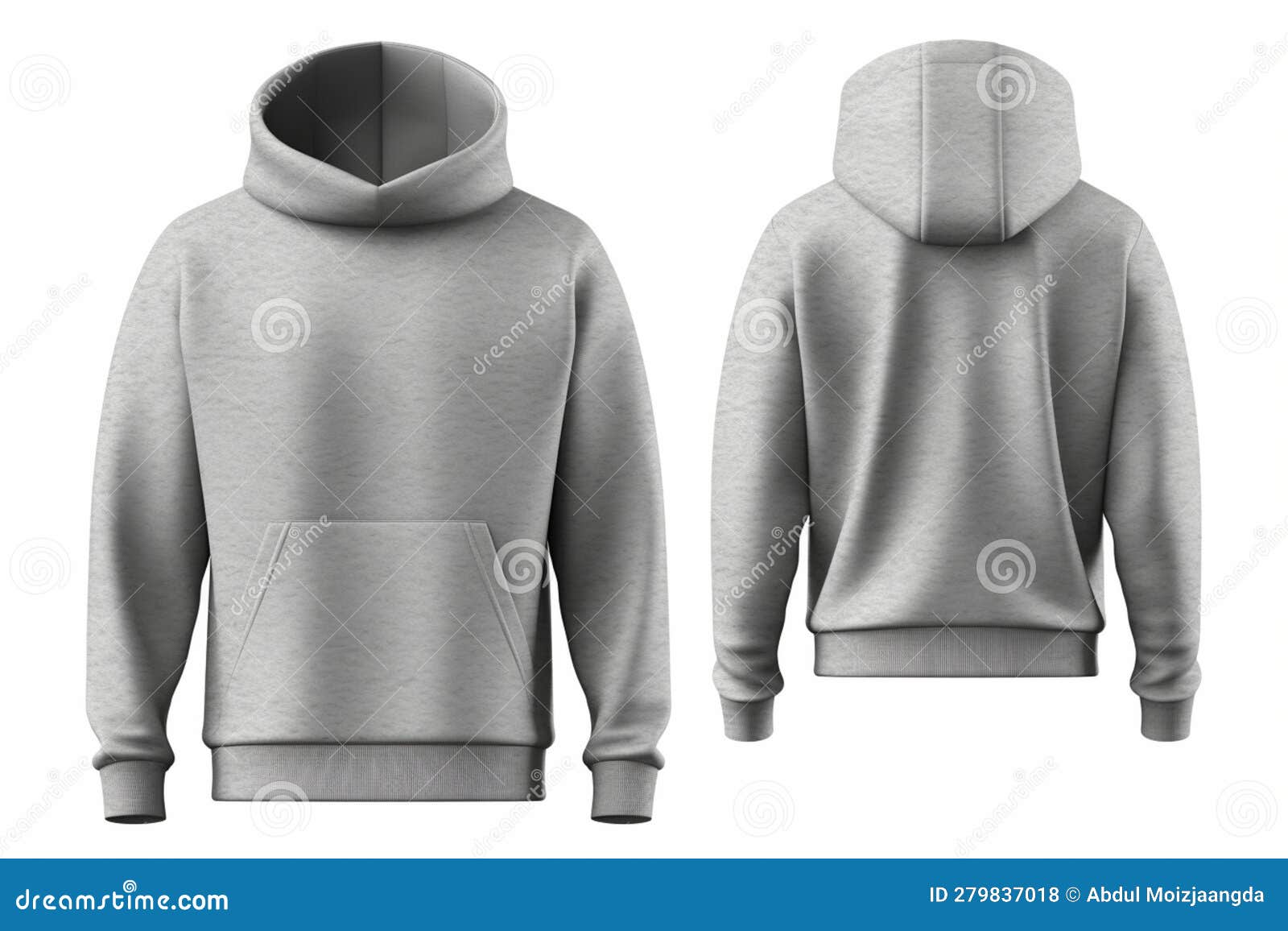 Blank Grey Hoodie Template, Front and Back View, on Invisible Mannequin ...
