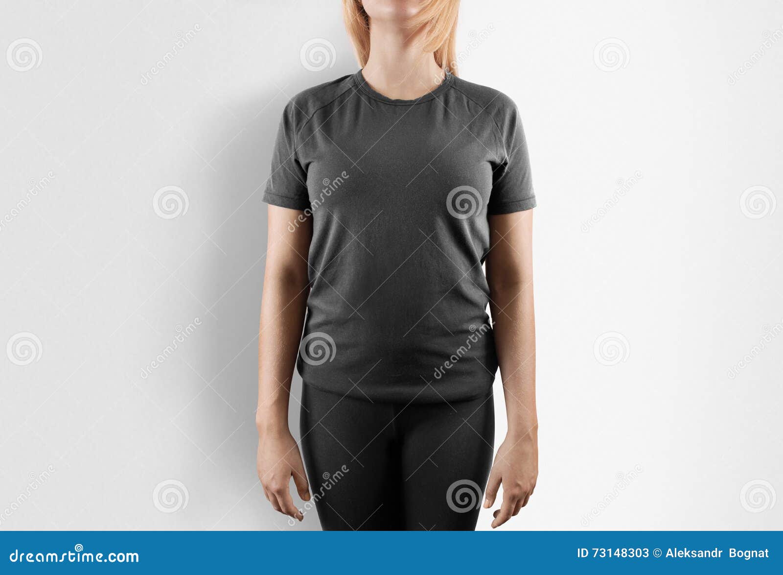 Download Blank Grey T-shirt Design Mockup. Women Stand In Gray Tshirt Stock Image - Image of clothes ...