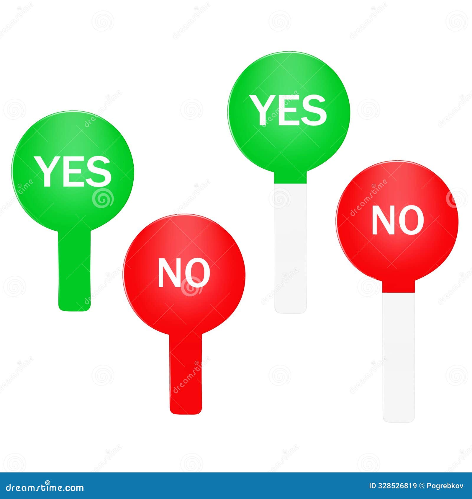 hand held paddle sign with handle yes and no  on white background mockup. handheld circle board mock-up