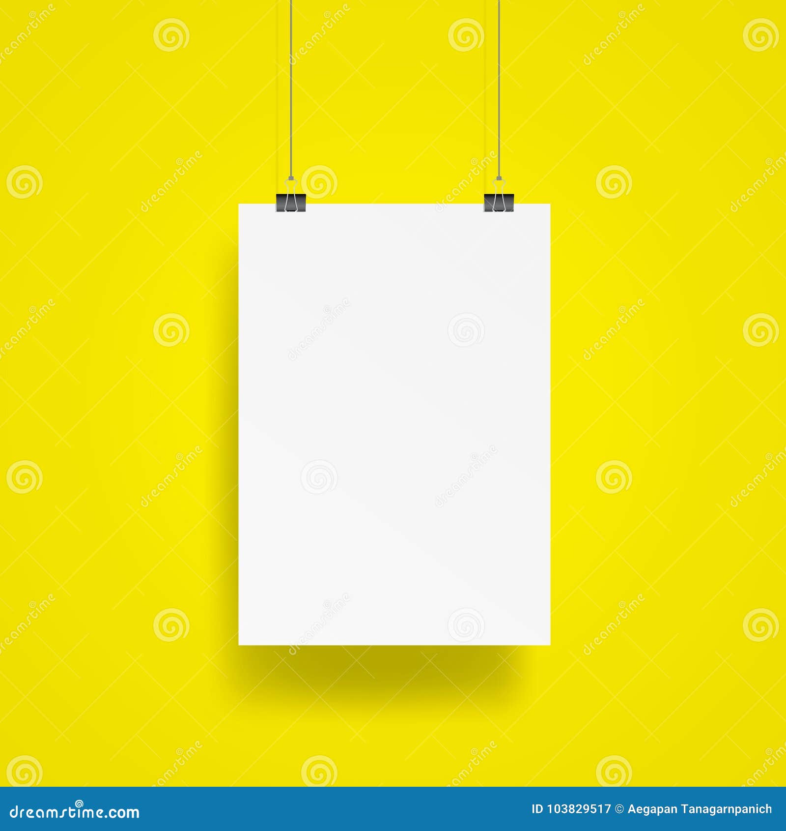 Download Blank Hanging Poster With Clip And Wire Mockup Vector On Yellow Stock Vector Illustration Of Presentation Empty 103829517