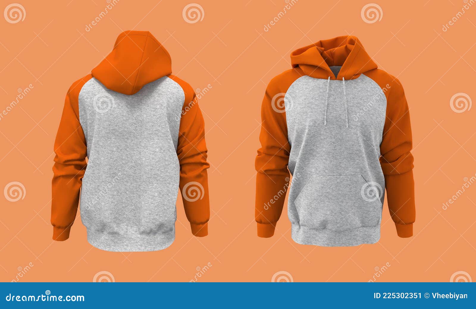 blank hooded sweatshirt mockup for print,  on orange background