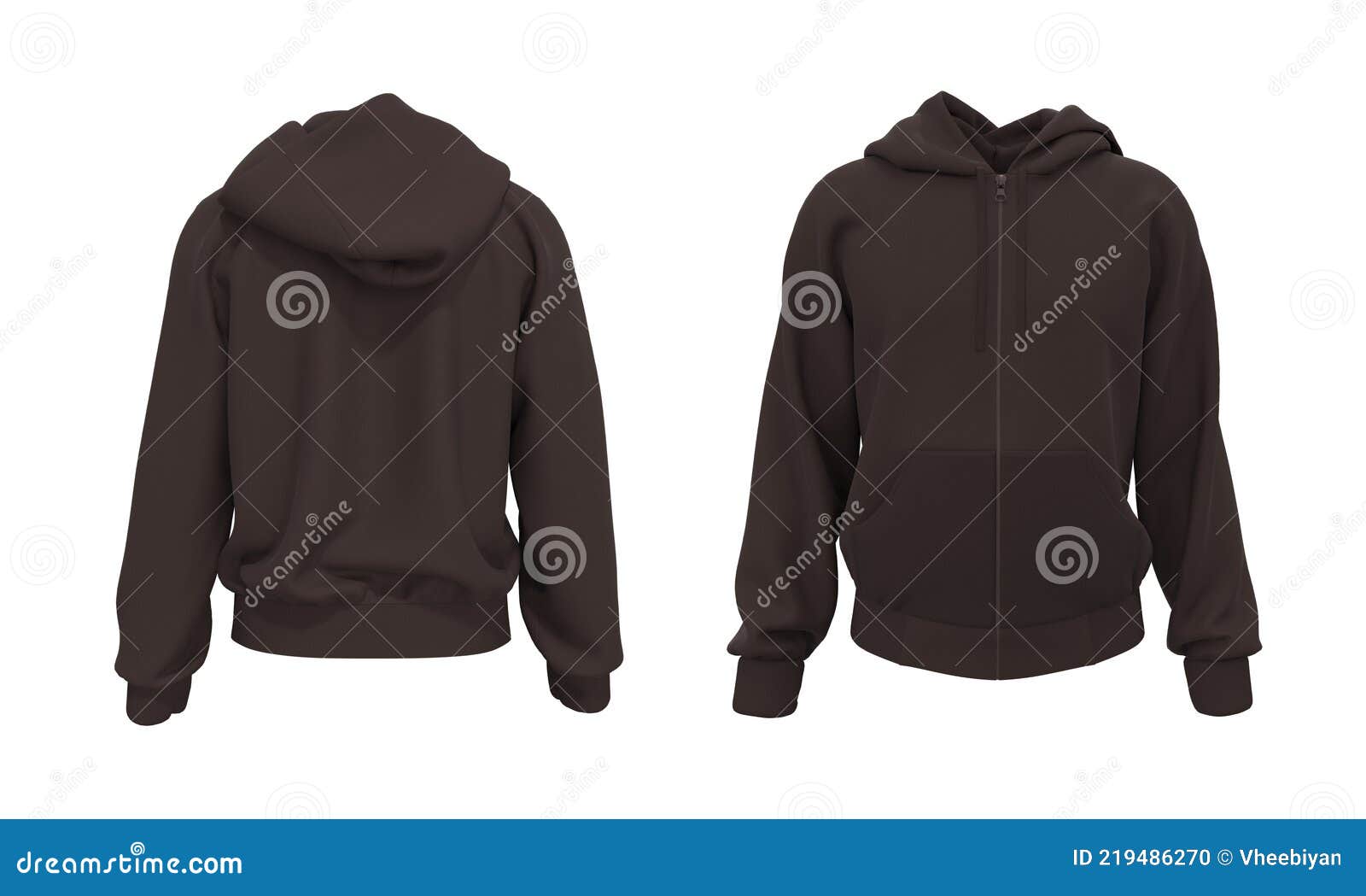 Blank Hooded Sweatshirt Mockup with Zipper in Front and Back Views ...