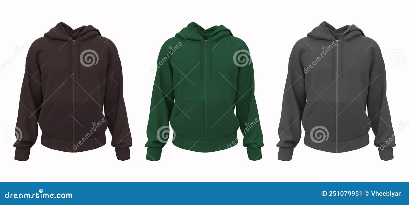 Blank Hooded Sweatshirt Mockup with Zipper in Front and Back Views ...