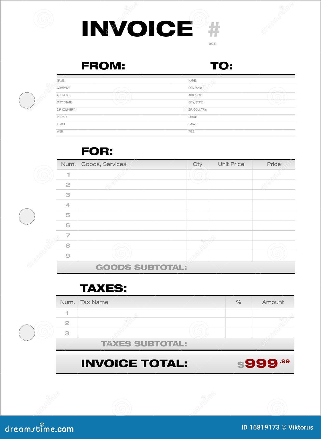 blank invoice stock vector illustration of template 16819173