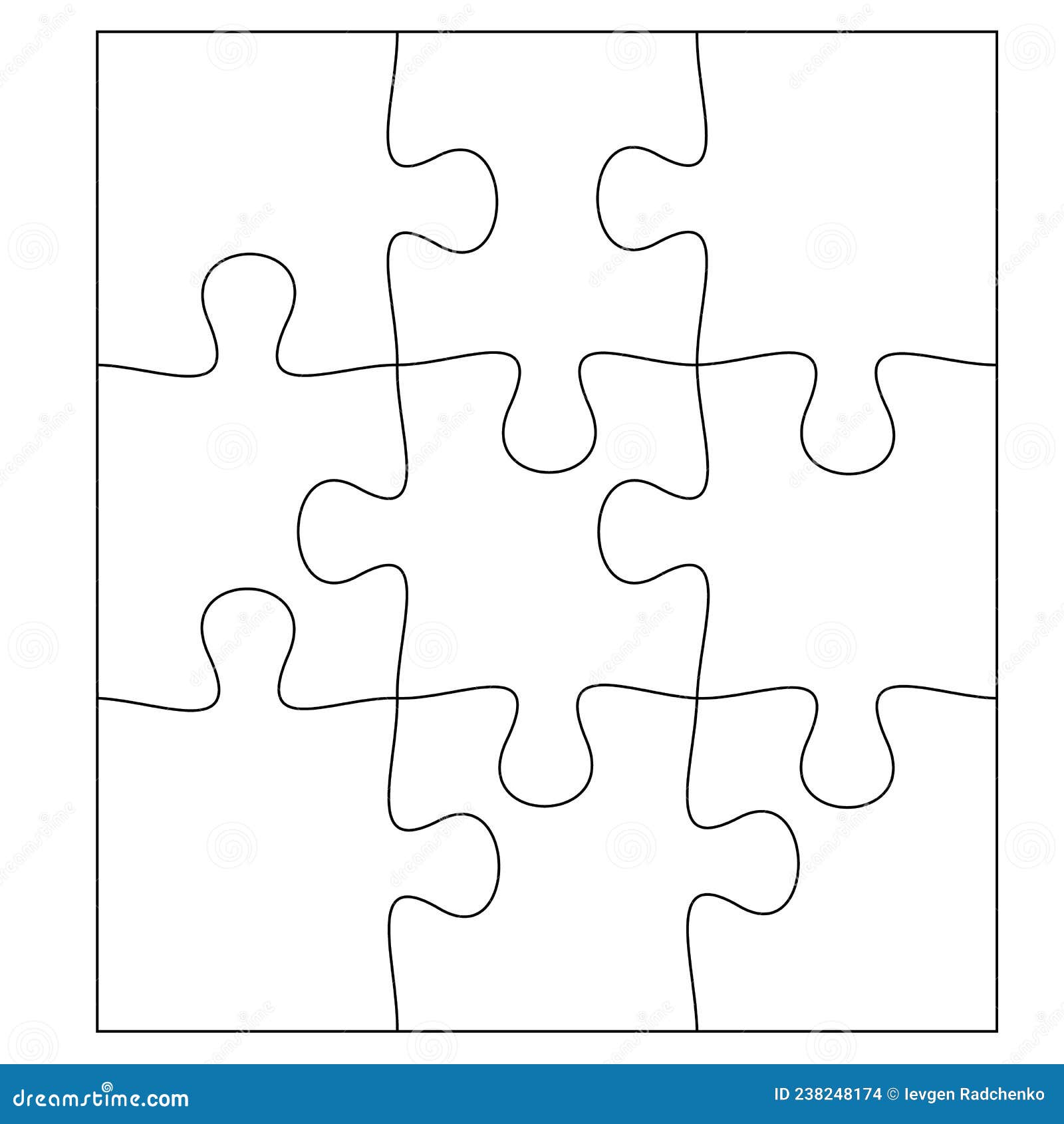 Blank Jigsaw Puzzle 9 Pieces. Simple Line Art Style for Printing and ...
