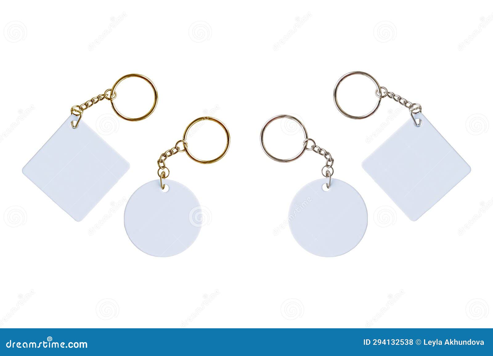 Blank Keychain Mockup Template Isolated on White Background. Two