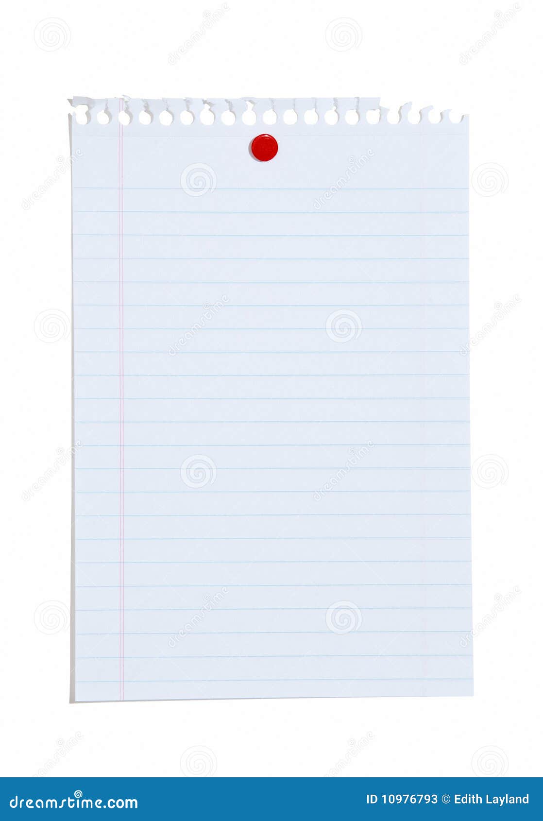 Blank Lined Notebook Paper With Thumb Tack Stock Photos Image 10976793