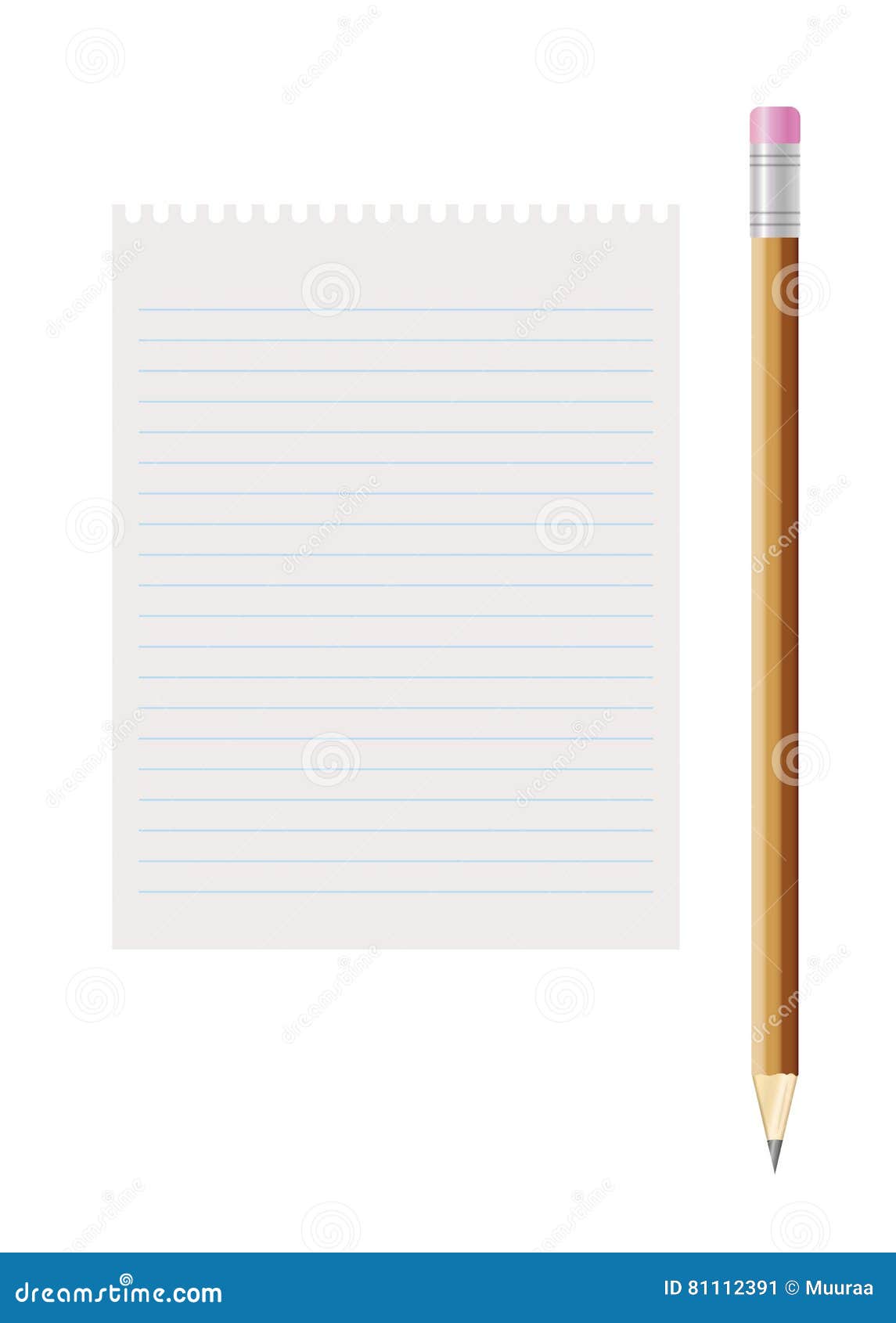 blank lined paper and pencil with eraser stock illustration illustration of design memo 81112391