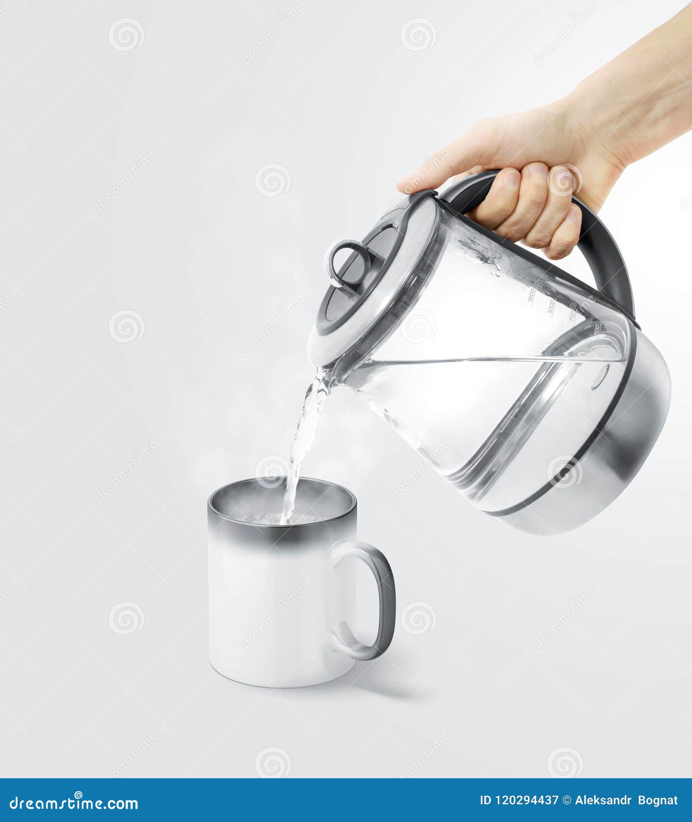 blank magic mug filling with boiling water mock up