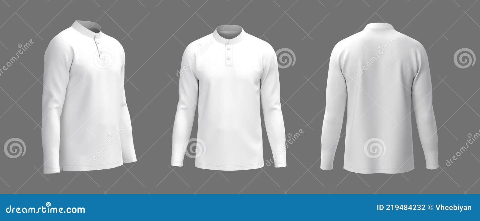 Blank Mandarin Collar T-shirt Mockup in Front, Side and Back Views ...