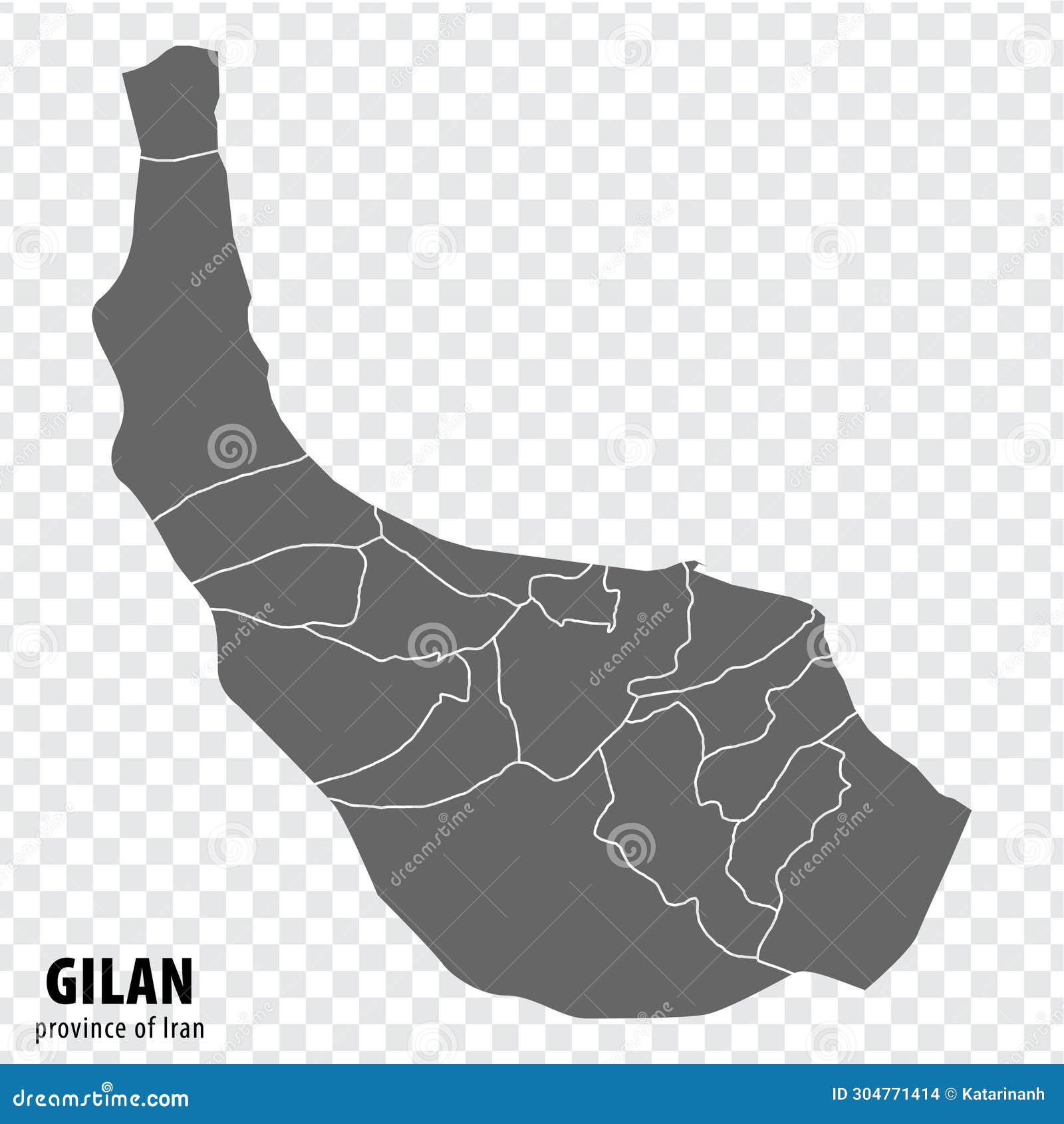 Blank Map Gilan of Iran. High Quality Map Province of Gilan with