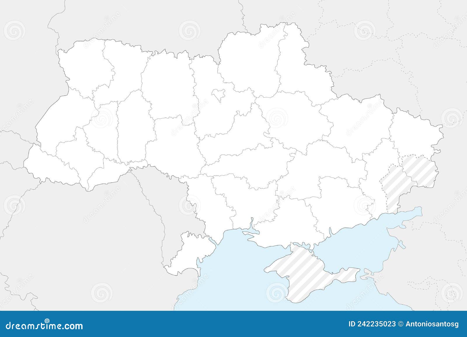 blank map of ukraine with regions, administrative divisions and territories claimed by russia