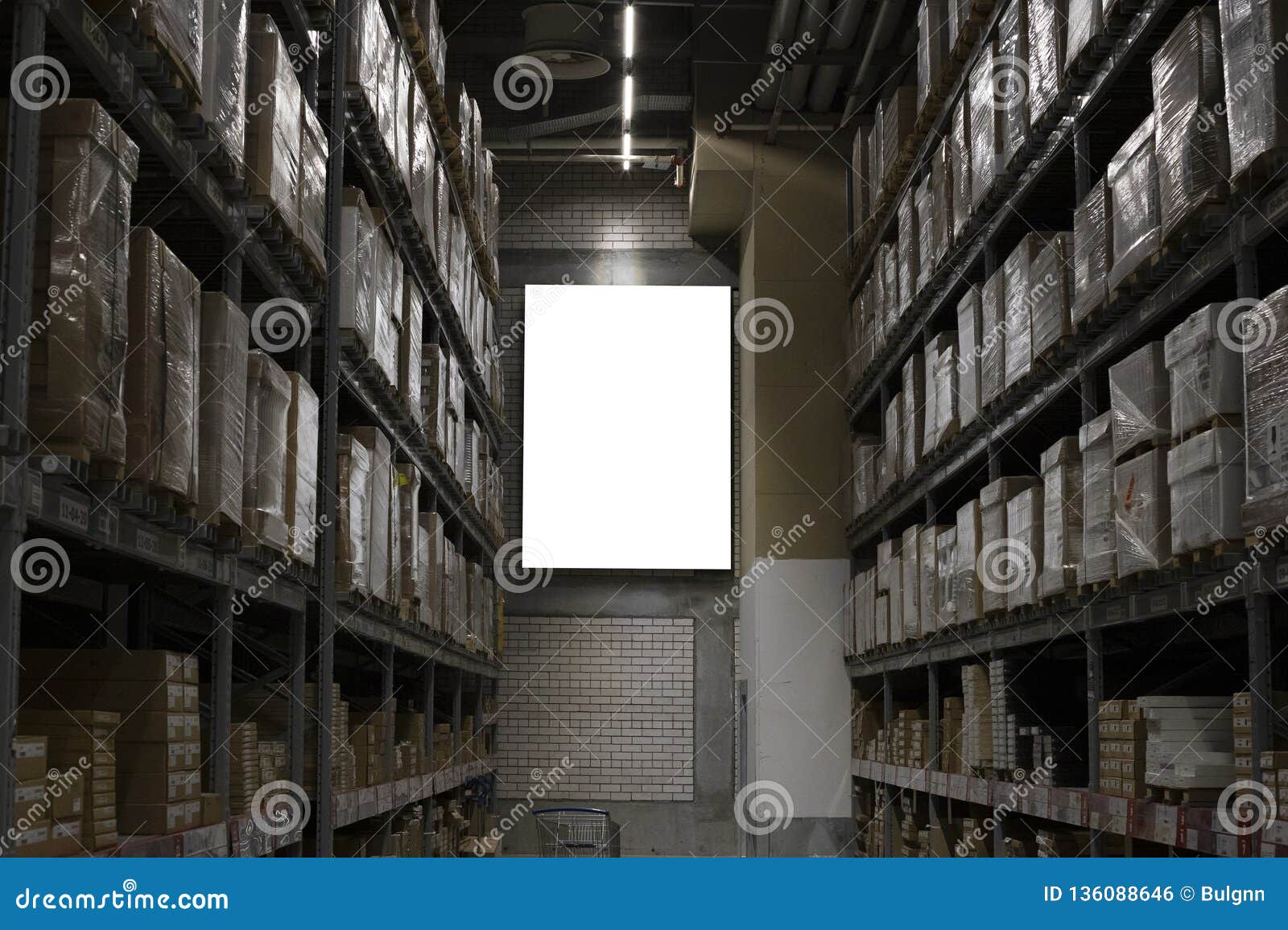 Download Blank Mockup Advertising With Copy Space On The Wall Of The Warehouse Storage With Rows Of ...