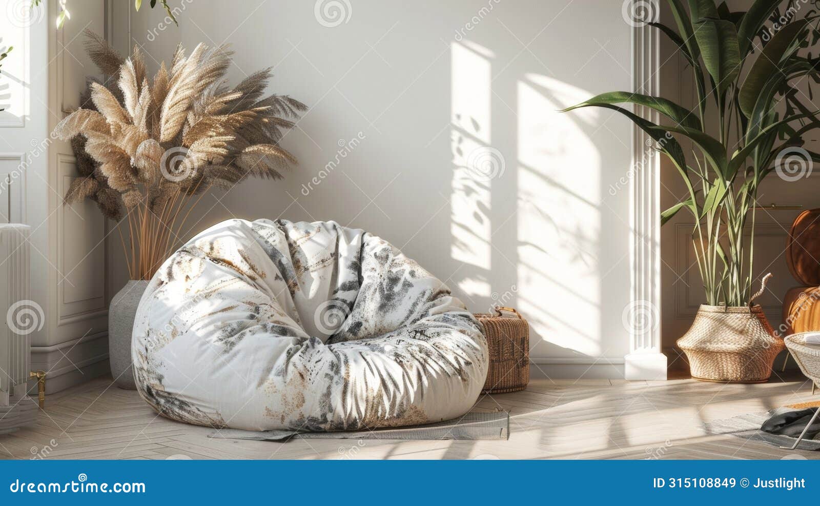 blank mockup of a bean bag in a trendy tiedye print adding a bohemian touch to your home decor.