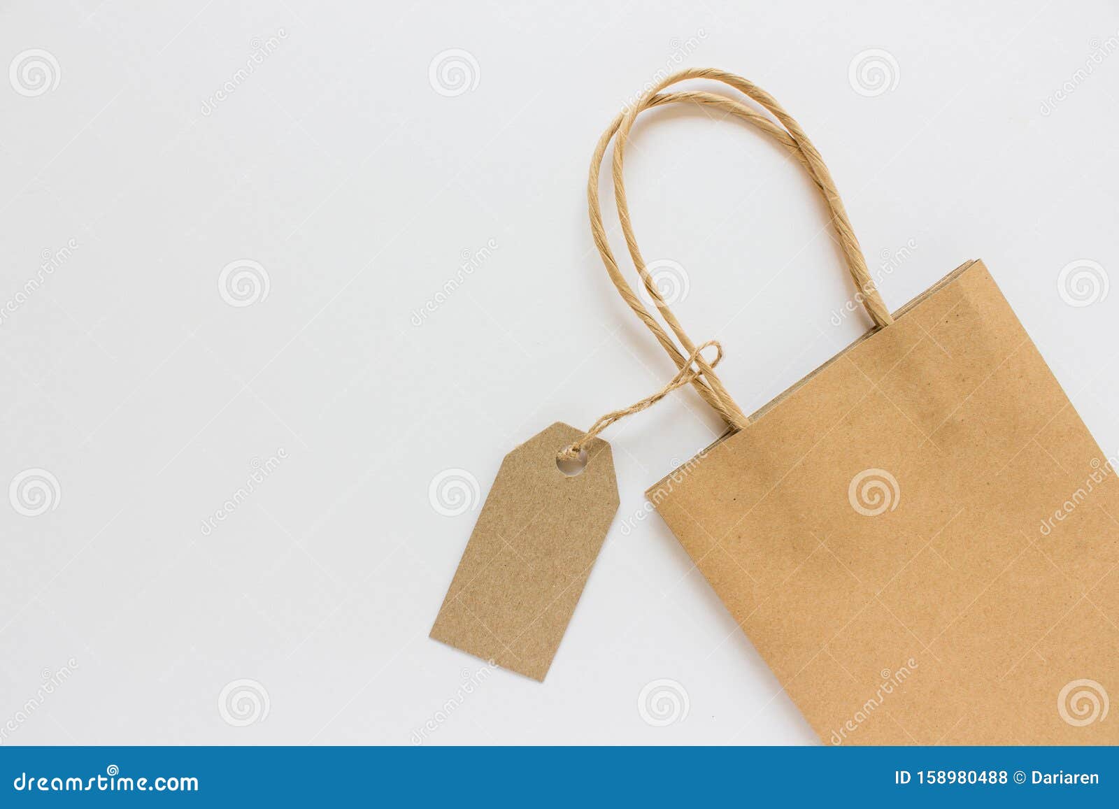 Download Blank Mockup Label Tag Kraft Paper Present Shopping Bag On White Background Stock Photo - Image ...