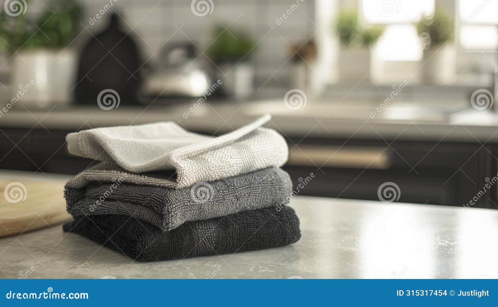 Blank Mockup of Minimalistic and Modern Black and Grey Kitchen Towels