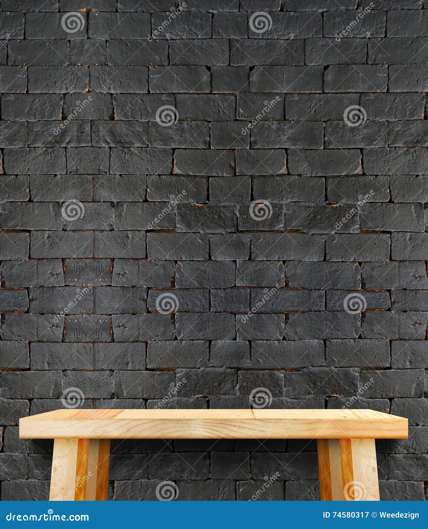 Blank Modern Wooden Table with Leg at Black Brick Wall ,Template Mock ...