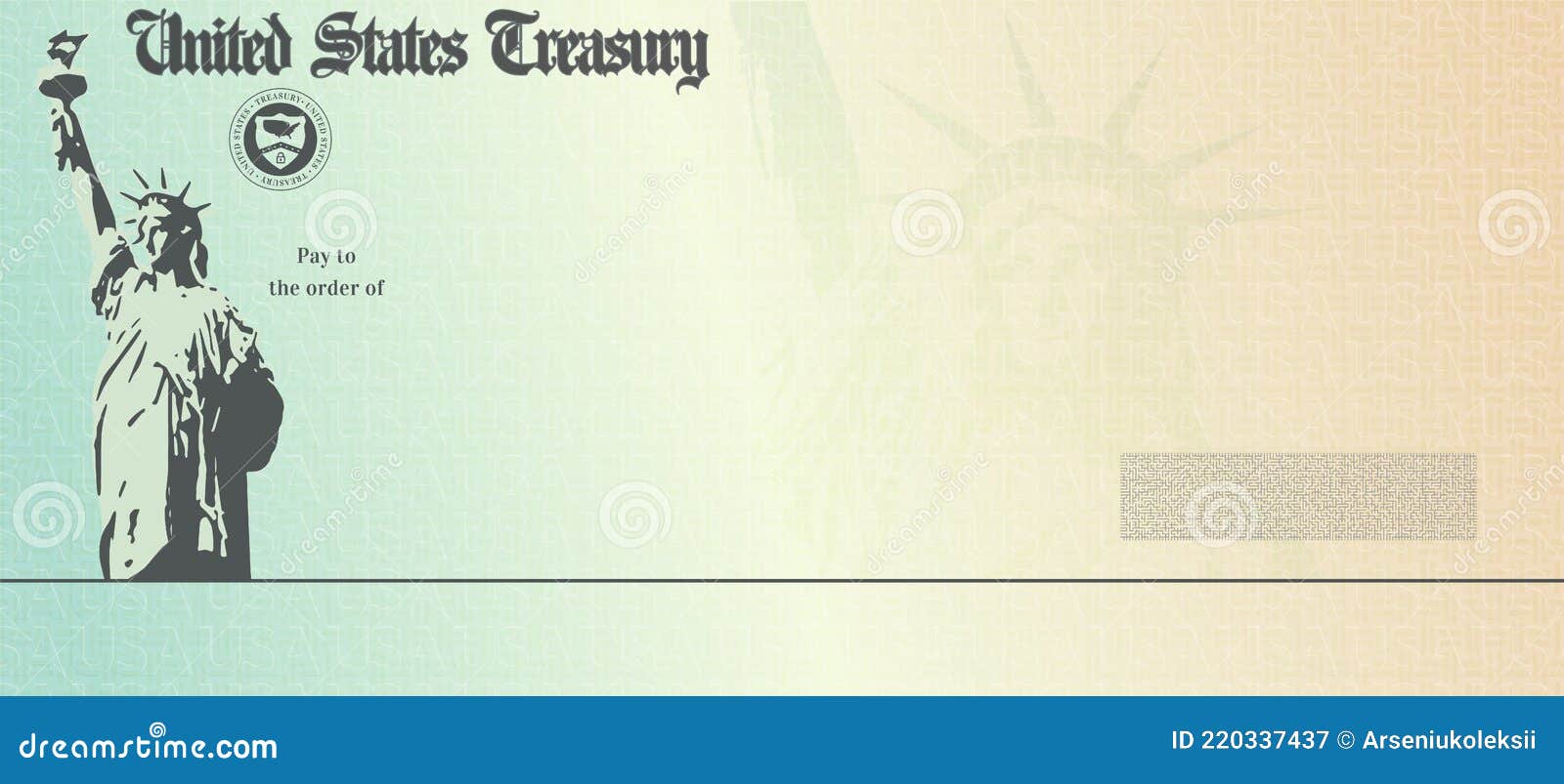 blank money check template. fake stimulus cheque mockup. bank checkbook background.