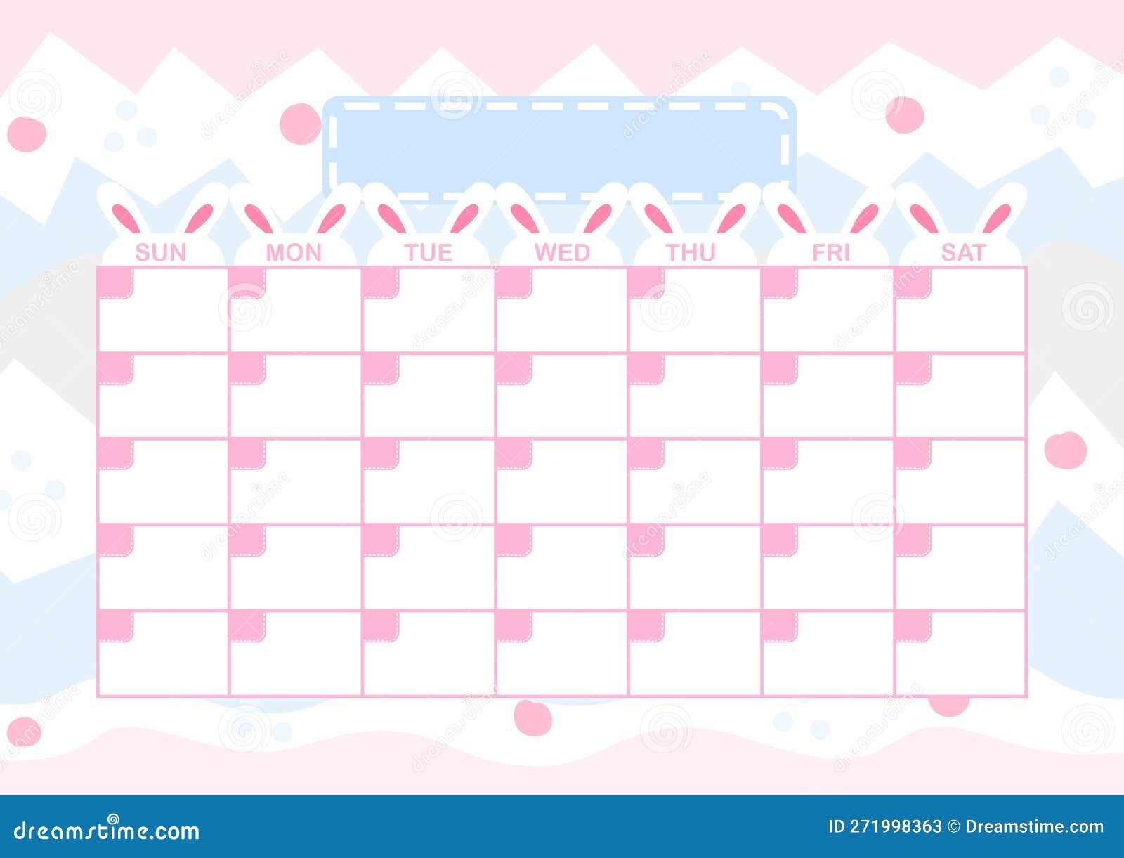 Blank Monthly Calendar Geometric Pastel Rabbit Bunny Theme Stock