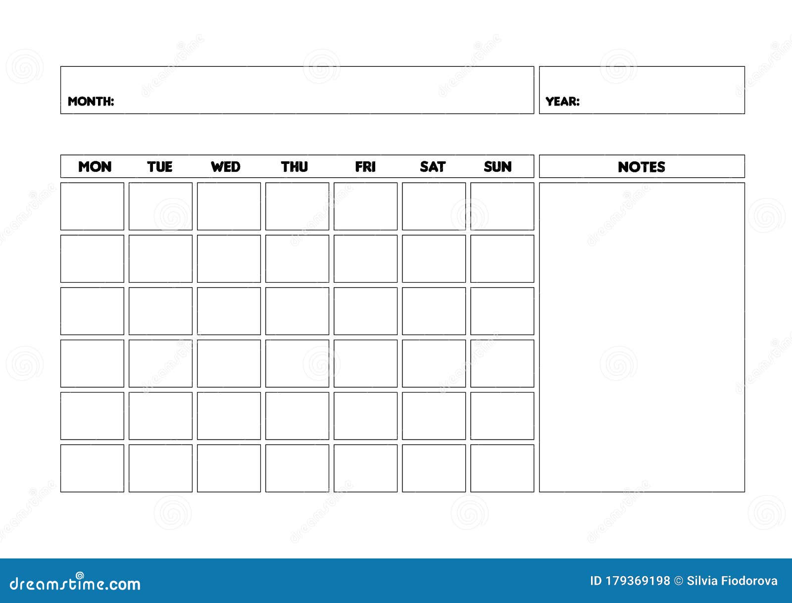 Blank Monthly Calendar Template, Undated Monthly Planner Stock With Regard To Blank One Month Calendar Template