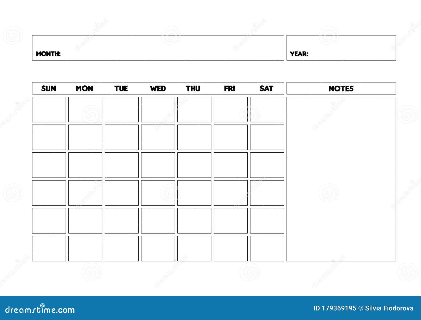 Blank Monthly Calendar Template, Undated Monthly Planner Stock