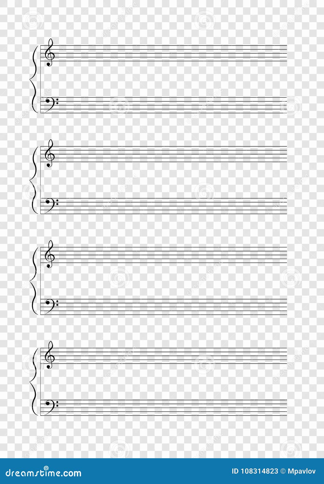 Blank A4 Music Notes on Checkered Background Stock Vector