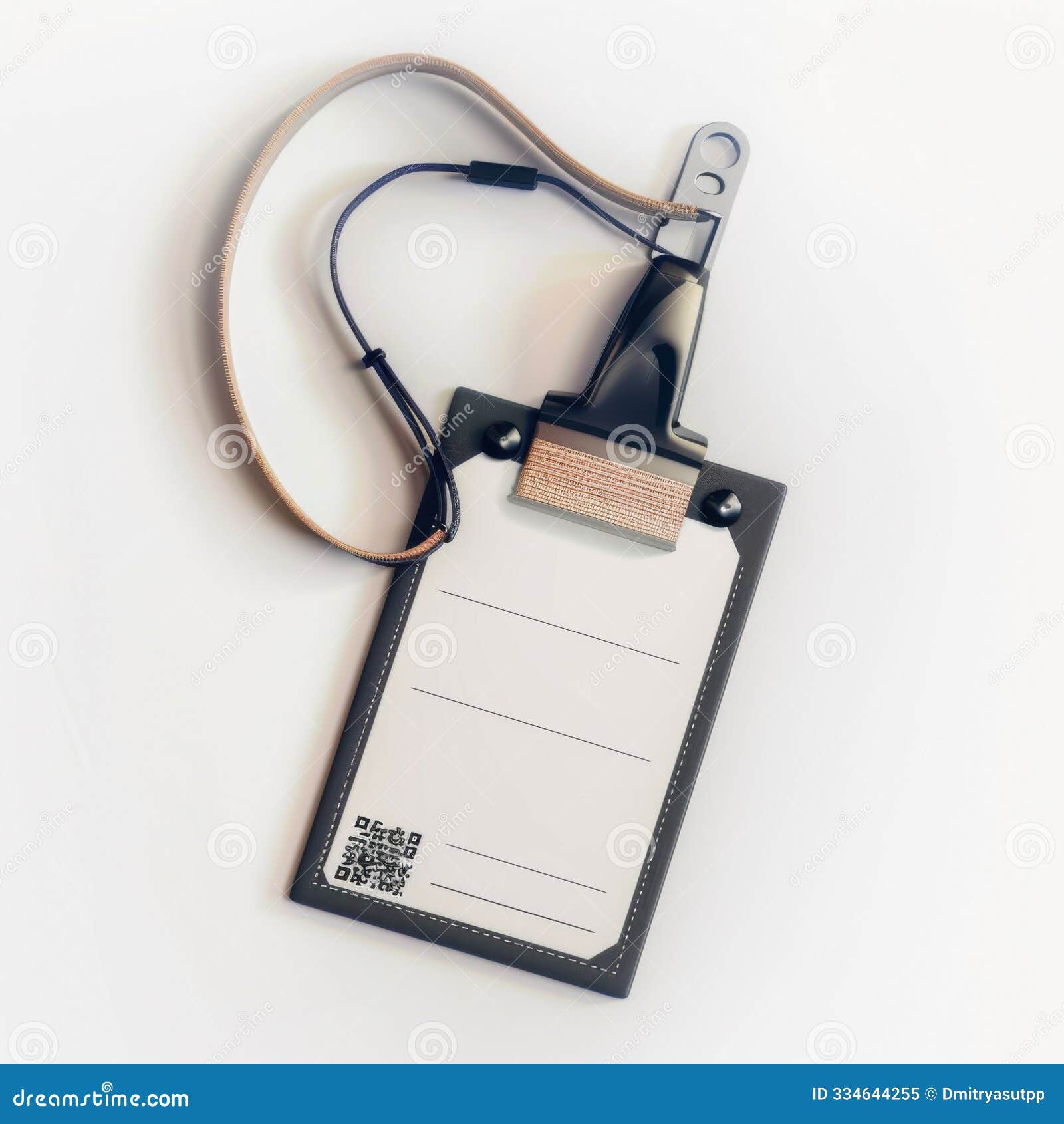 blank name badge with lanyard and qr code for identification purposes