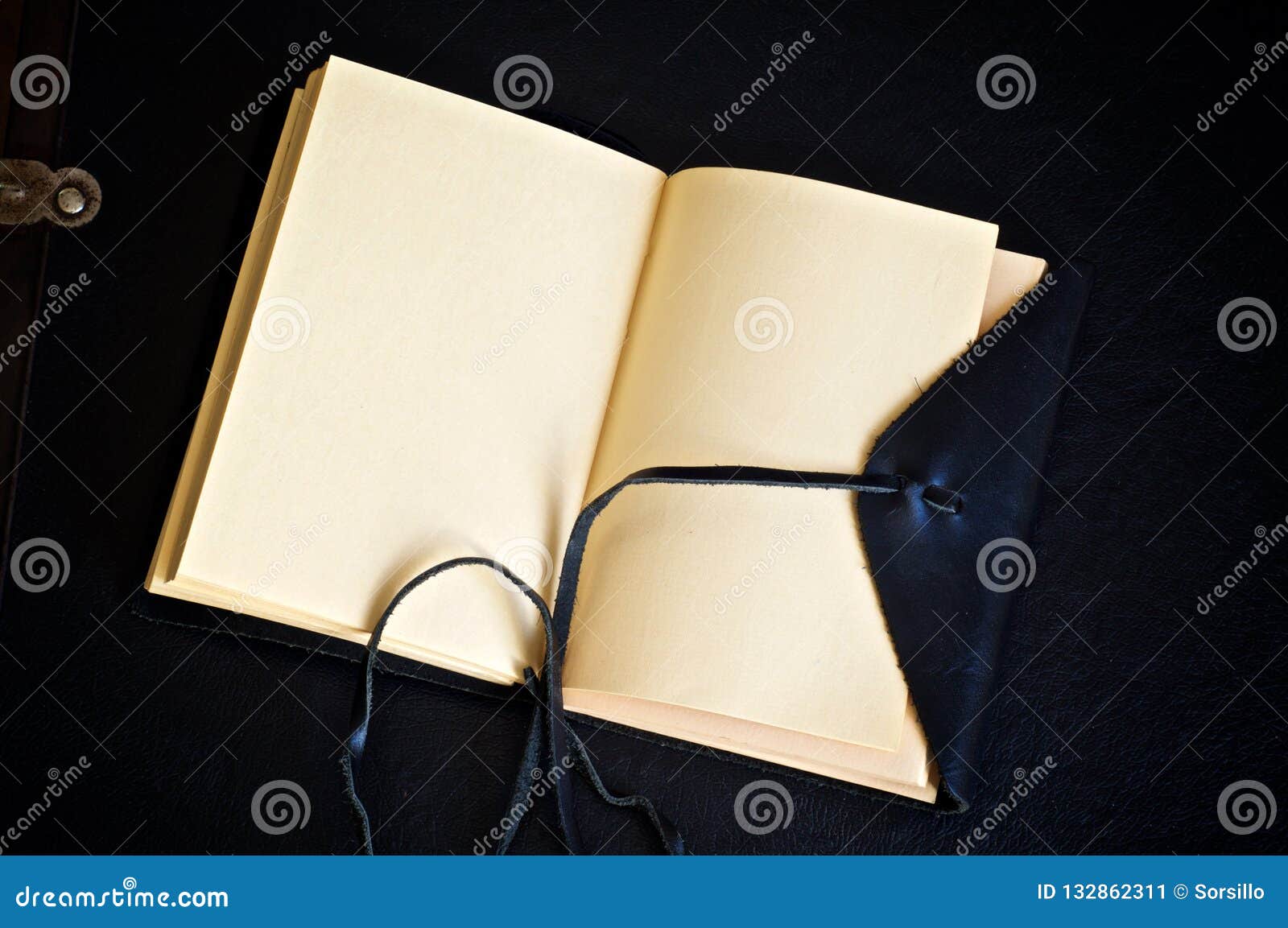 Topdown View Open Journal Blank Pages Stock Photo 1077095003