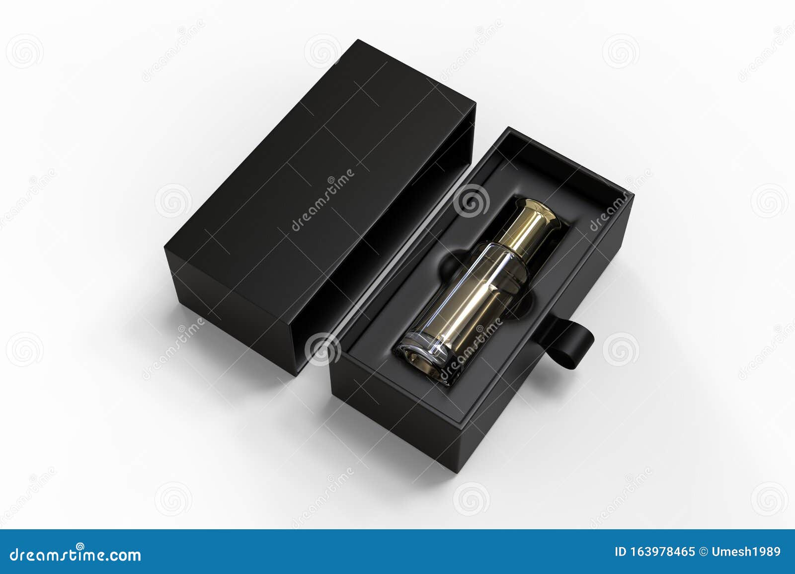 blank oud bottle with hard paper box for branding. 3d render .