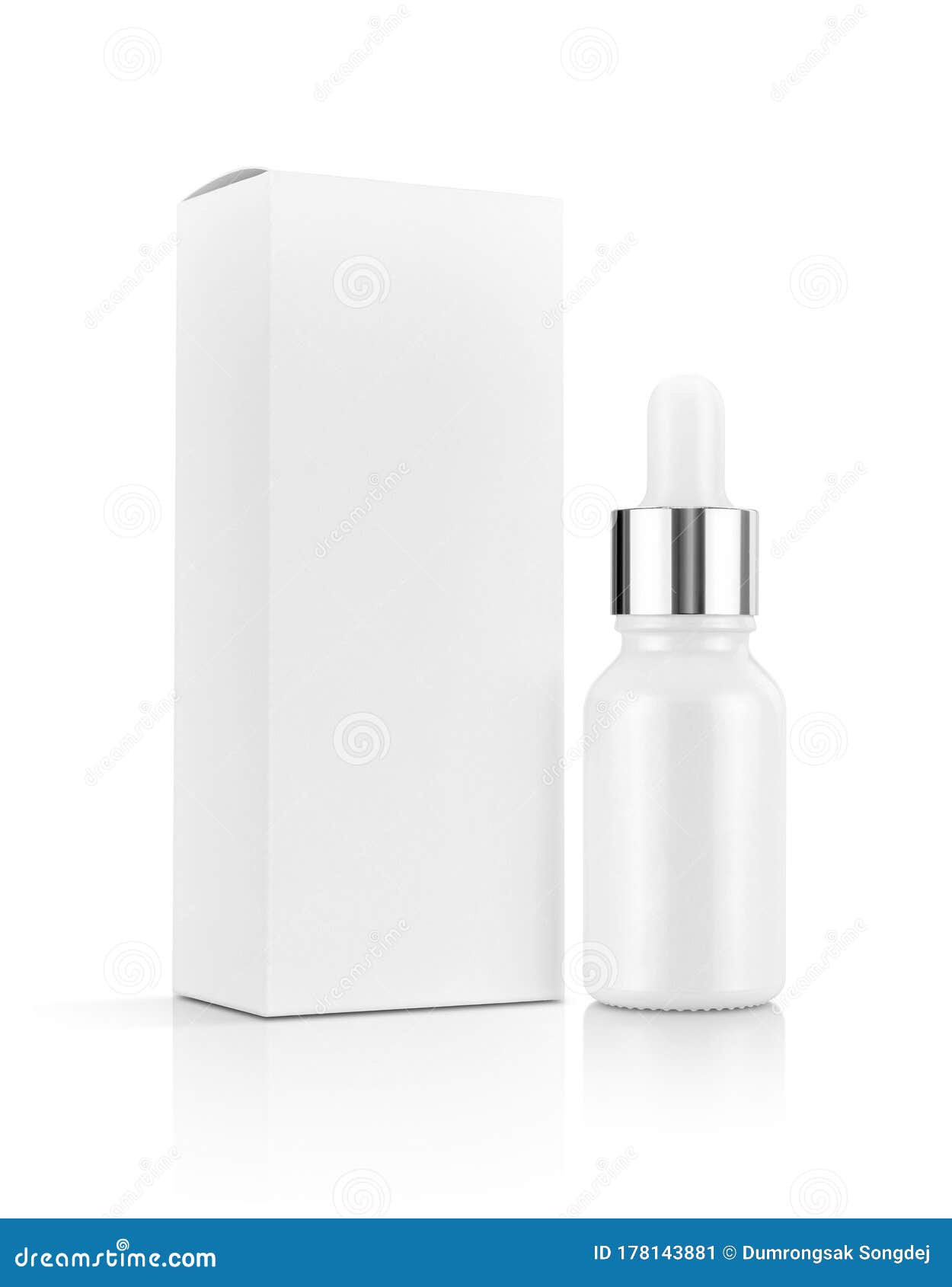 blank packaging white glass dropper serum bottle with box  on white background