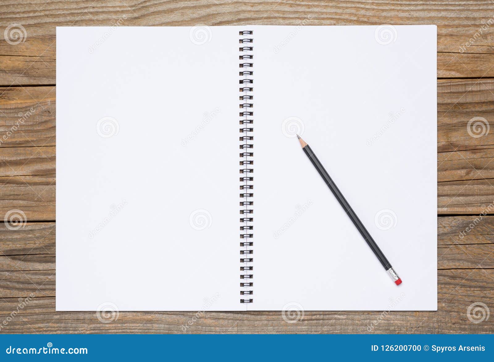 Blank Pages of an Open Sketchbook with a Black Pencil Stock Photo - Image  of copy, ideas: 126200700