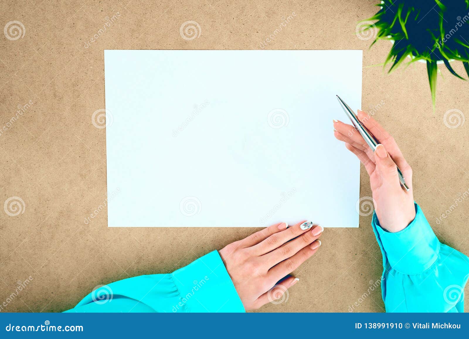 Blank Paper Lying on the Table and Waiting for Idea with Womans Hands ...